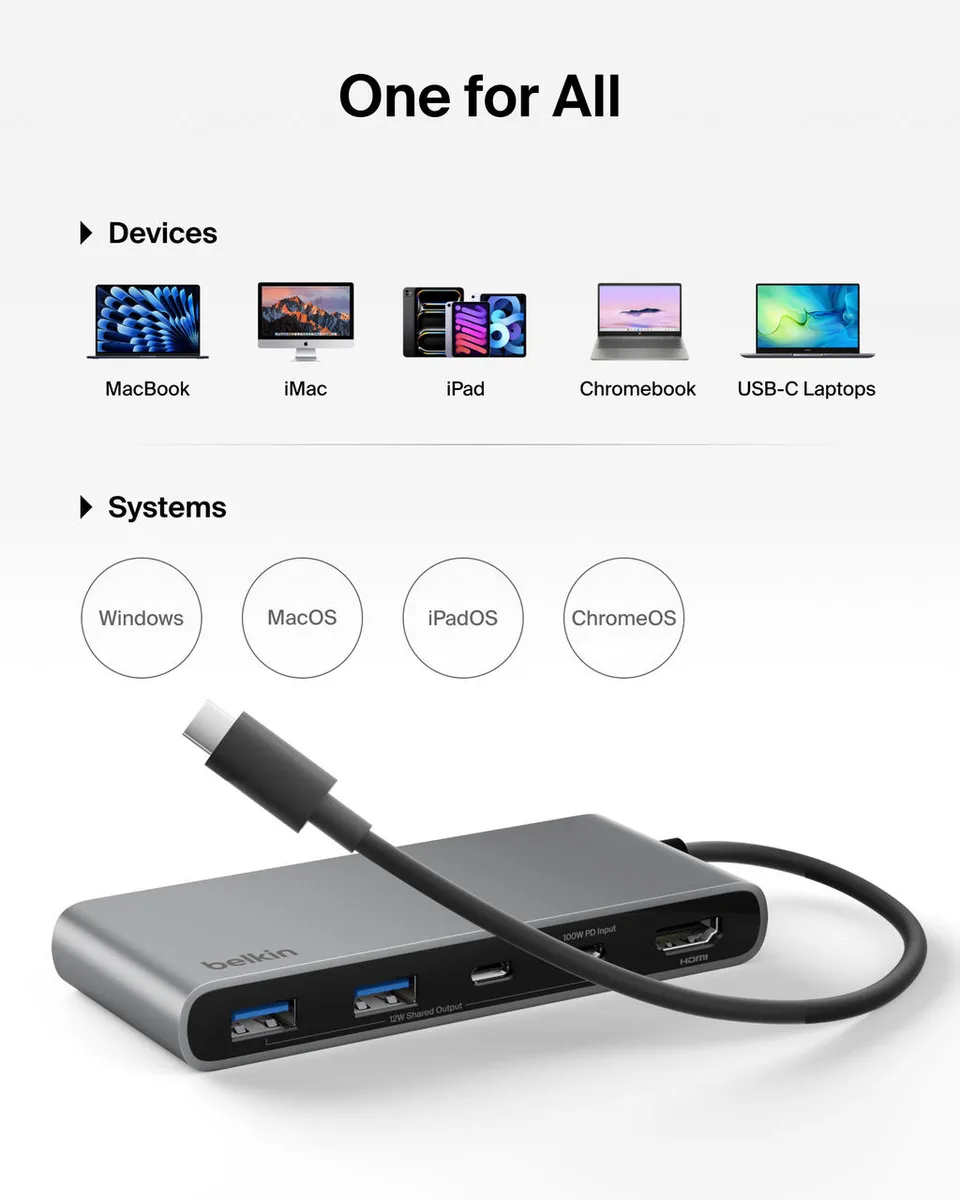 Хаб Belkin USB-C 7в1 Multiport Dock 100Вт