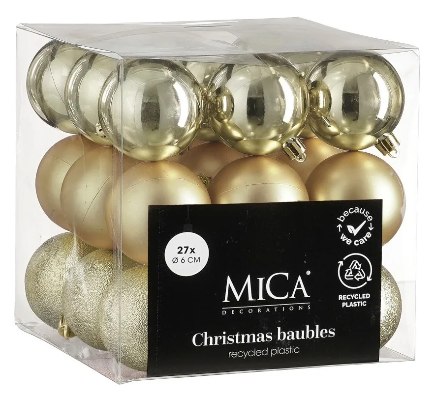 Ялинкові пластикові кулі Mica Decorations 27 шт 6 см шампань