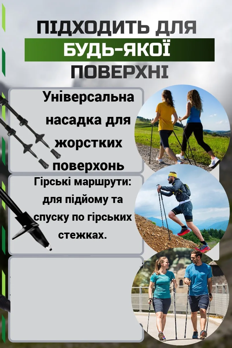 Палиці для скандинавської ходьби Active Point алюміній 80-135 см чорний зелений