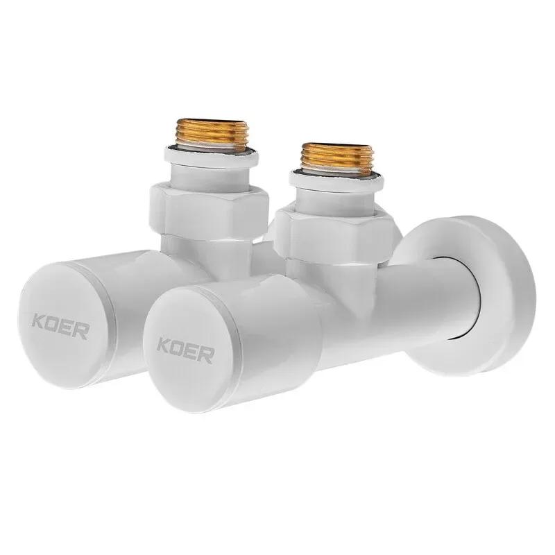 Комплект кранів Koer 1/2'' кутовий білий для рушникосушки