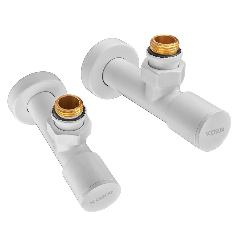 Комплект кранів Koer 1/2'' кутовий білий для рушникосушки