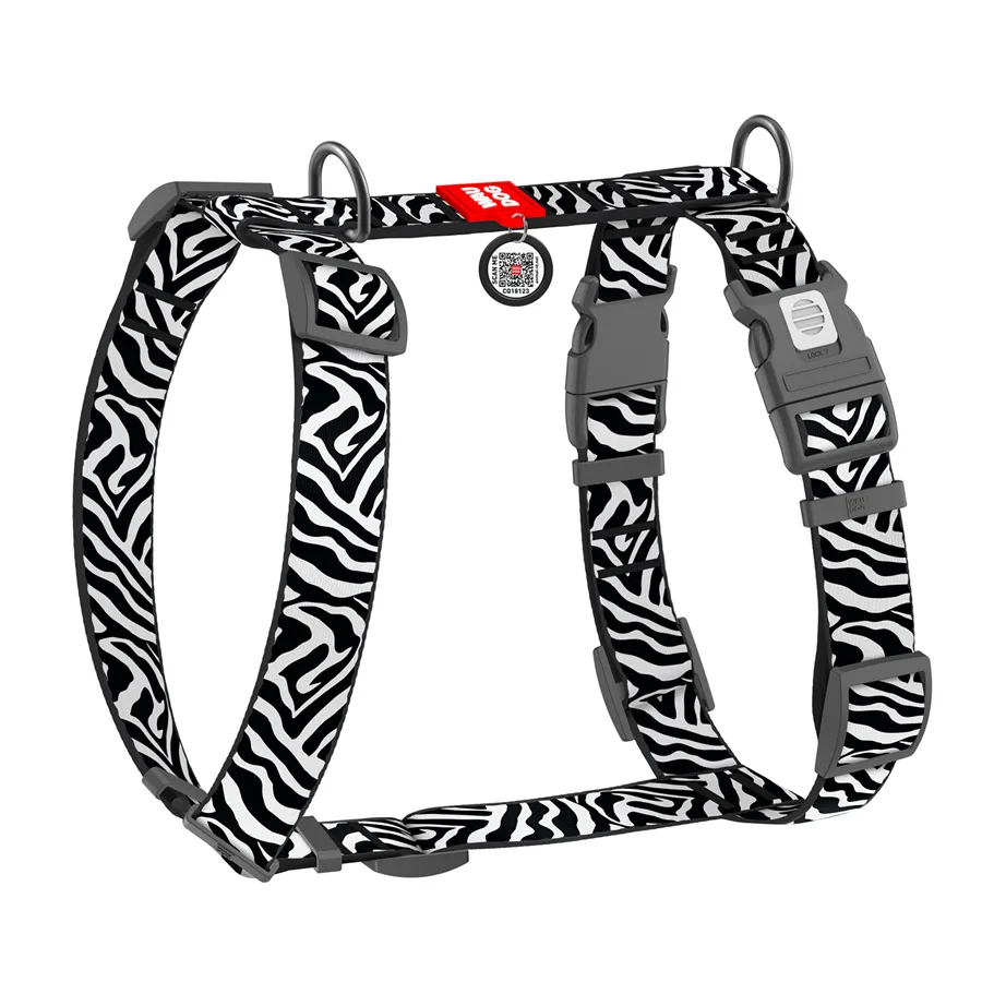 Шлея WAUDOG Nylon H-подібна з QR-паспортом 35 мм x 60-100 см x 70-100 см Зебра XL