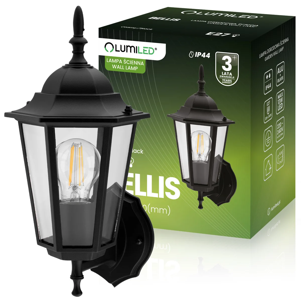 Настінний світильник LumiLED алюміній 360х210 мм чорний мат E27 IP44