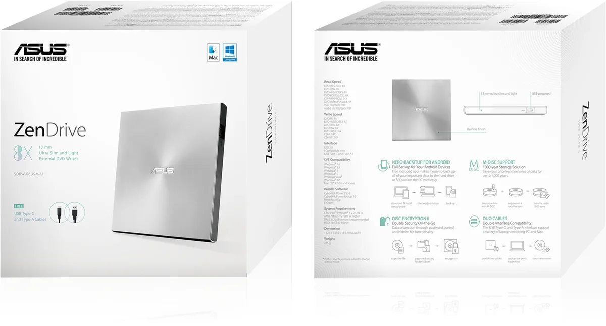 Привід оптичний ASUS USB 2.0 Slim срібний 13 мм