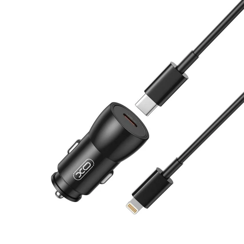Зарядний пристрій автомобільний XO метал 25W чорний Type-C to Lightning 1м