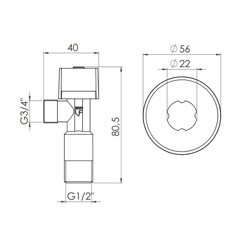 Кран шаровой 1/2"x3/4" латунь хромированный для воды угловой SF340W1520