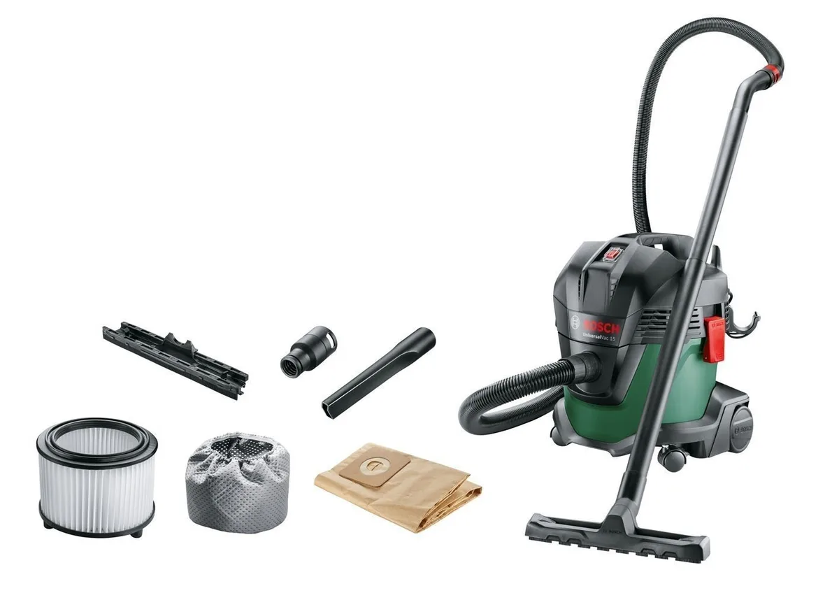 Професійний пилосос Bosch UniversalVac 15, 1000 Вт, контейнер на 15 л, вага 6,9 кг.