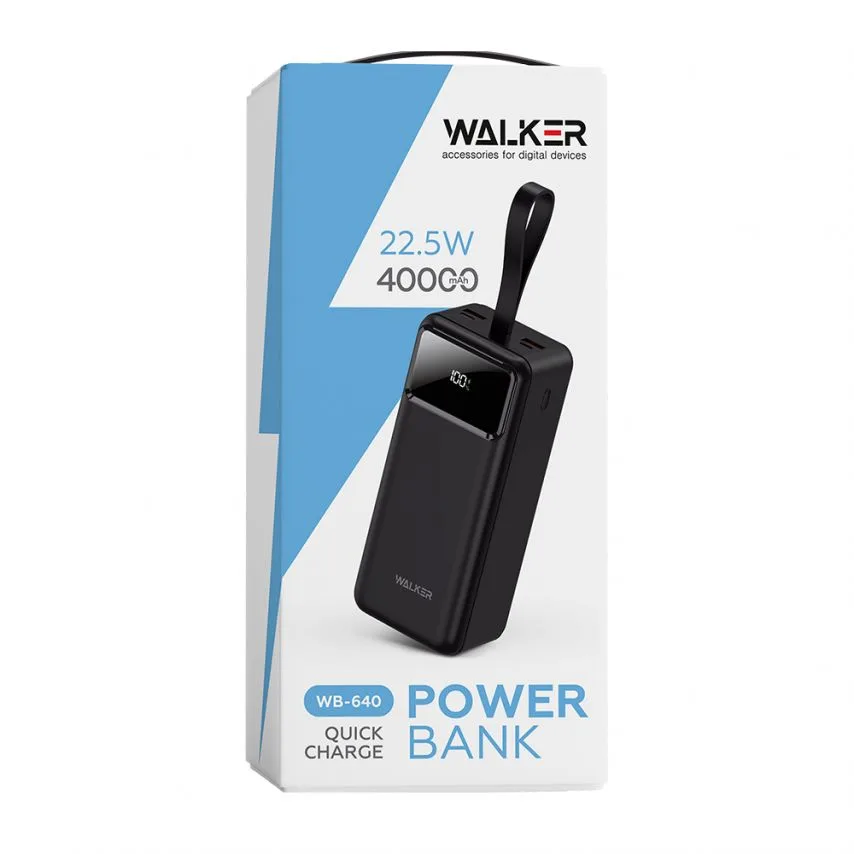 Power Bank WALKER Li-polymer 40000mAh 155х69х55 мм Чорний