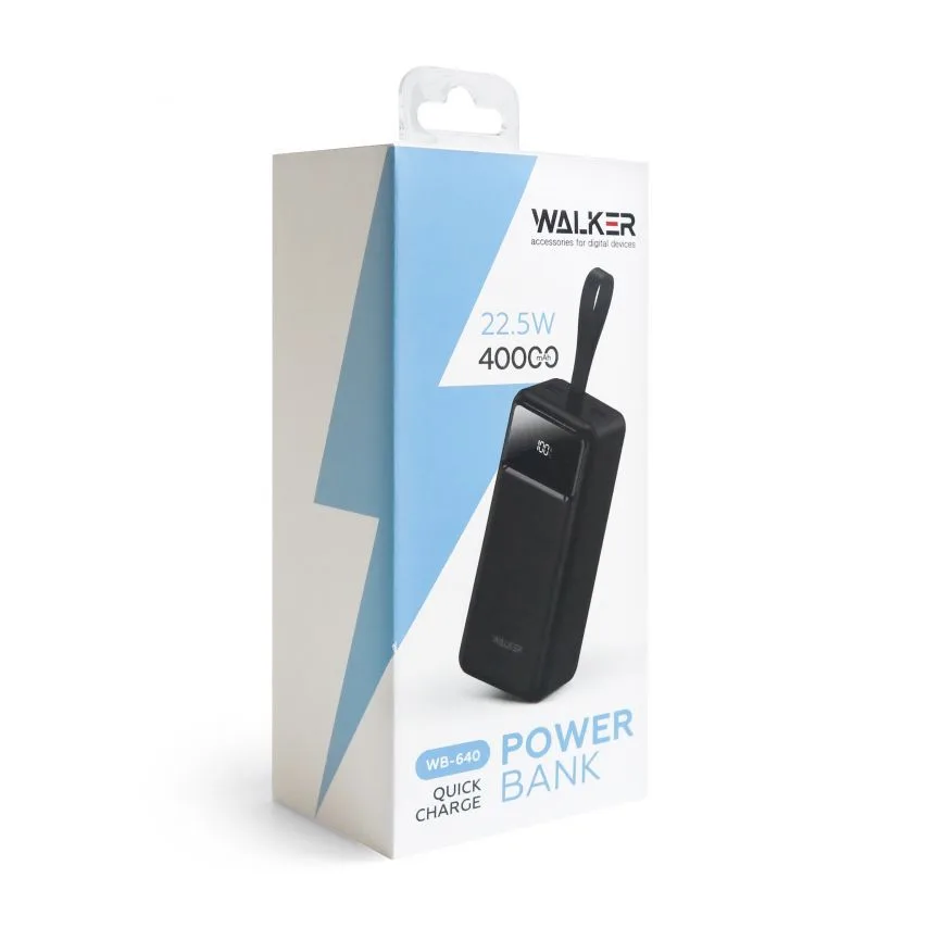 Power Bank WALKER Li-polymer 40000mAh 155х69х55 мм Чорний
