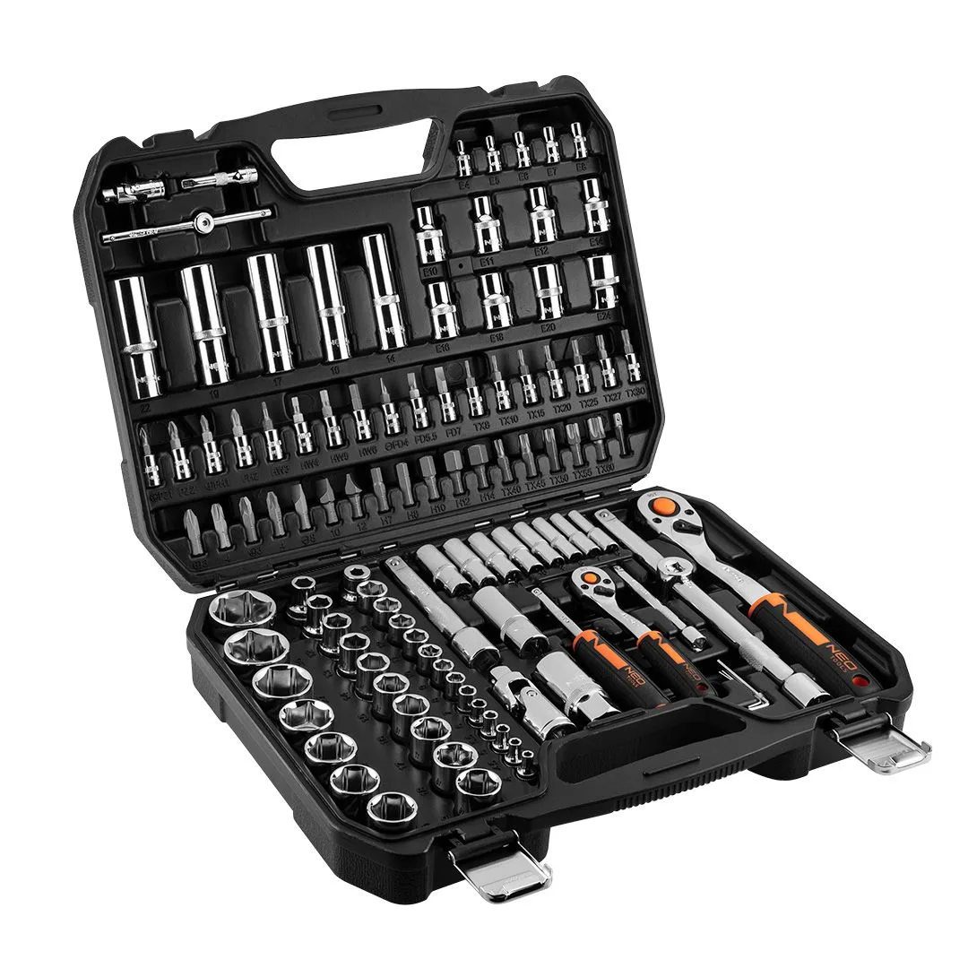 Набір інструментів Neo Tools, набір торцевих головок, 1/2", 1/4", CrV, кейс, 110шт