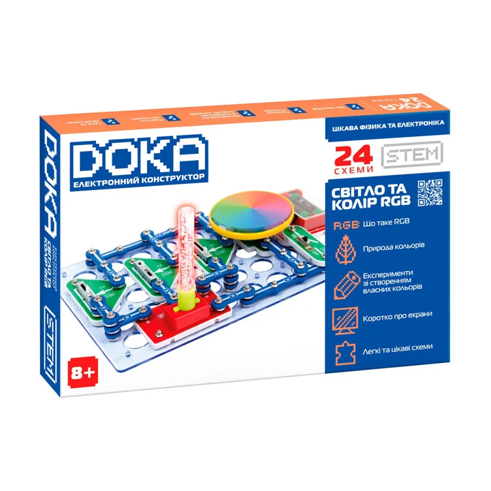 Електронний конструктор DOKA 60 деталей для дітей від 8 років RGB світловий кольоровий