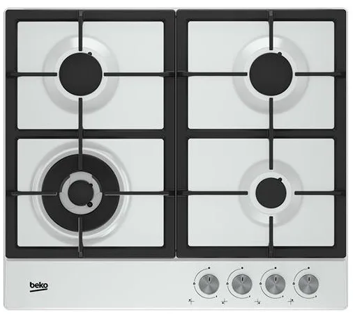 Газова варильна панель Beko, 60 см, чавунна, біла.
