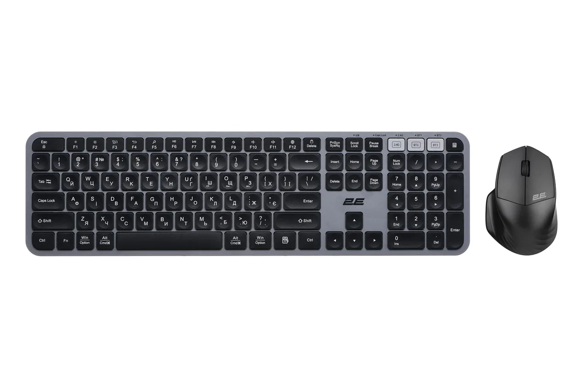 Комплект клавіатура та миша 2E MK440 WL/BT, EN/UK, сіро-чорний