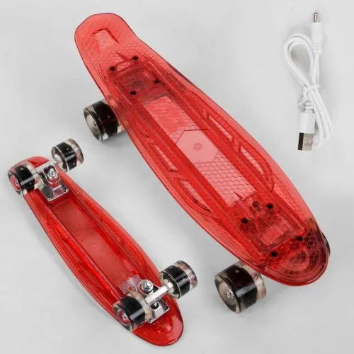 Скейтборд Best Board прозорая дека со светом и PU колеса для детей и подростков с USB зарядкой.