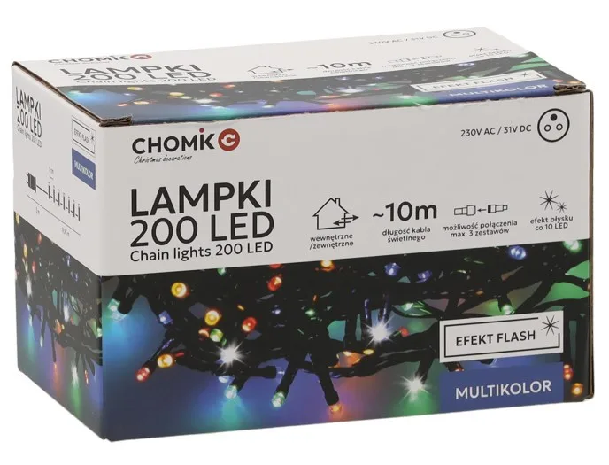 Гірлянда електрична Chomik 200 LED 10 м мультиколор від мережі