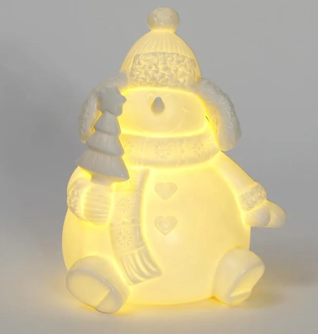 Декоративна статуетка Bona керамічна 18 см біла з LED-підсвіткою Сніговик