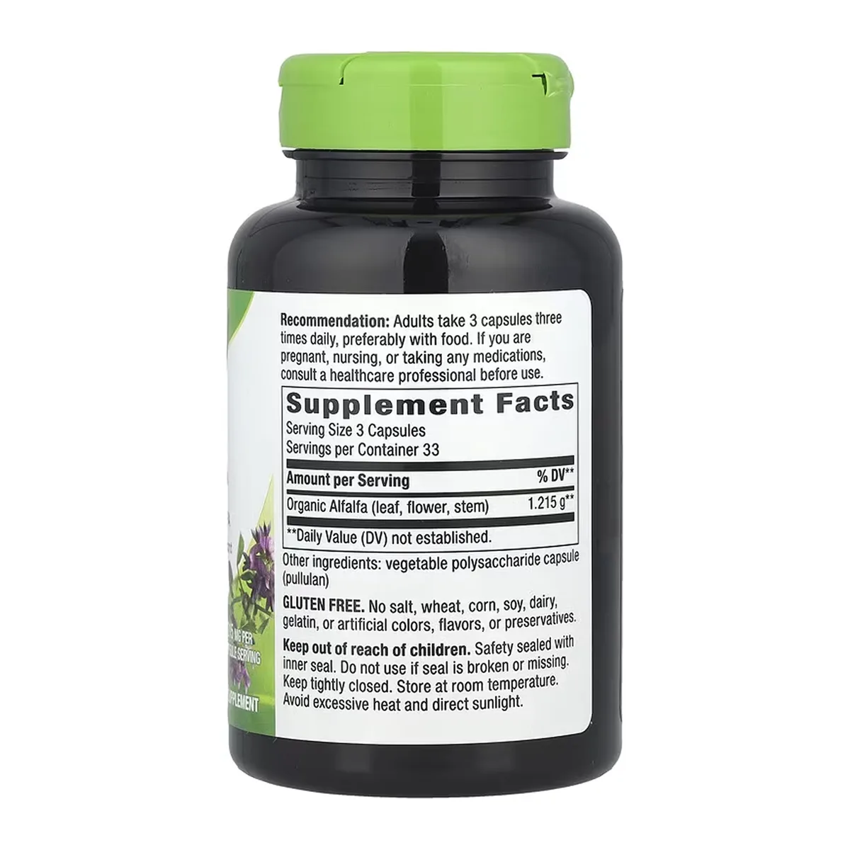 Alfalfa Nature's Way растительные капсулы 100 vcaps веганские без глютена органические