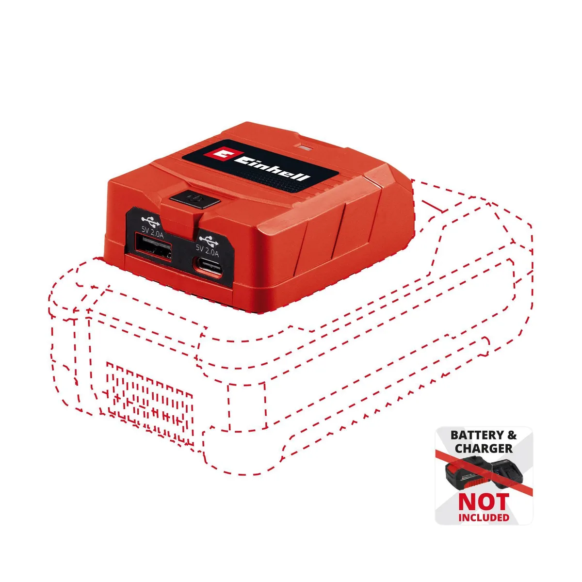 Зарядний пристрій USB акумуляторний Einhell TC-CP 18 Li USB A/C для смартфонів та планшетів адаптер живлення 2 А