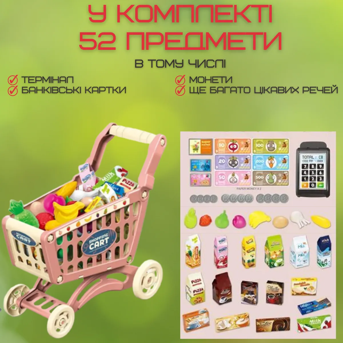 Игровой набор Карт с продуктами 52 детали пластик 42х47х24 см розовый