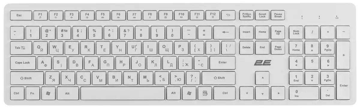 Клавіатура мембранна 2E KS260 106key, WL, EN/UK, білий