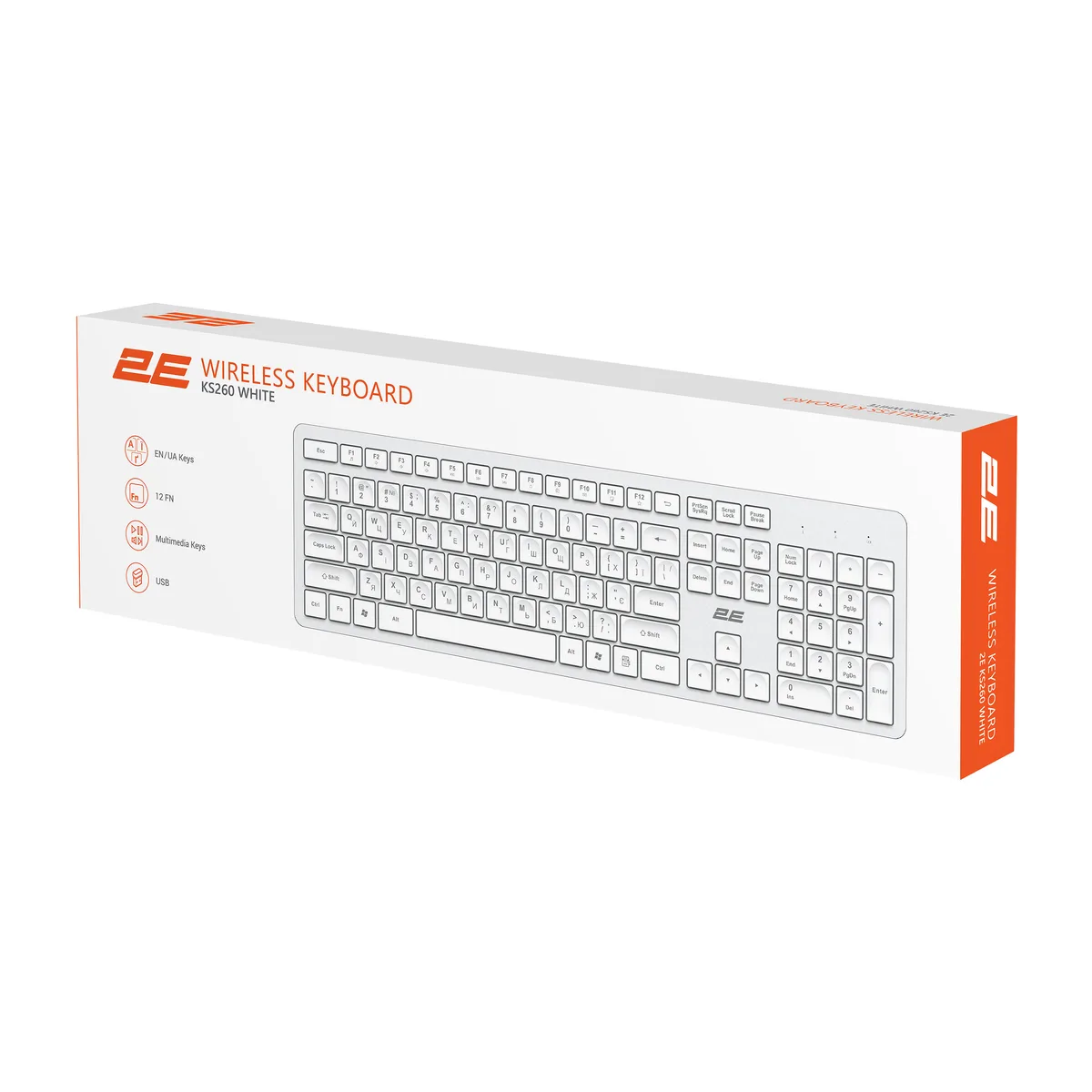 Клавіатура мембранна 2E KS260 106key, WL, EN/UK, білий