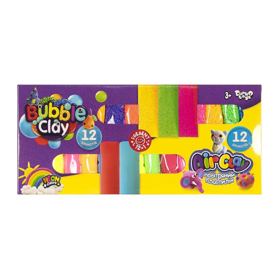 Комплект креативного творчості Danko Toys неоновий пластилін 12 брикетів 34х15,5х2,5 см