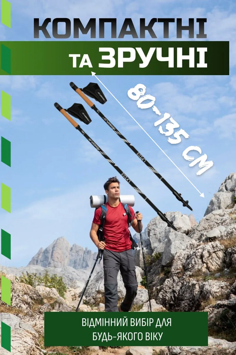 Палиці для скандинавської ходьби Active Point алюміній 80-135 см чорні