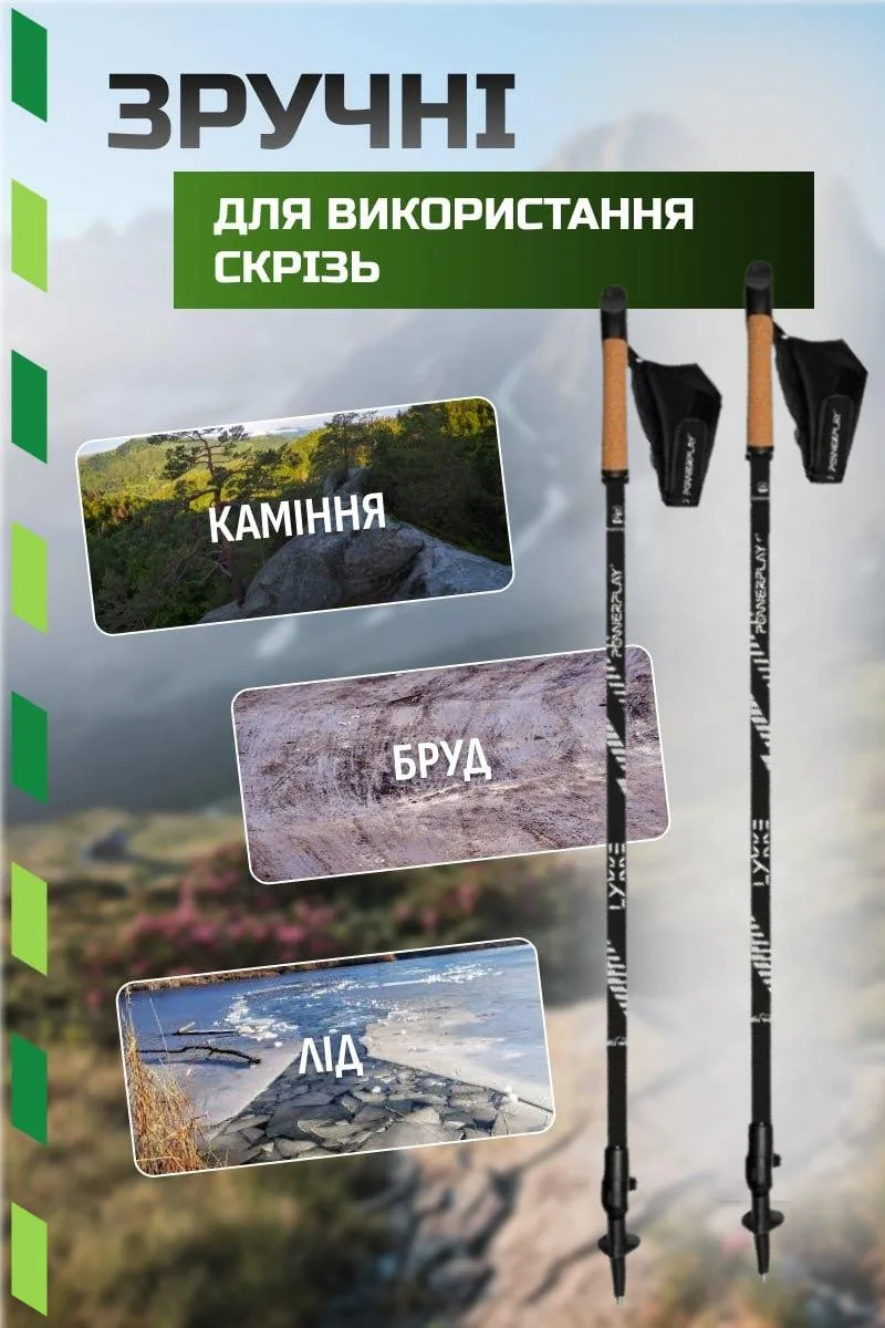 Палиці для скандинавської ходьби Active Point алюміній 80-135 см чорні