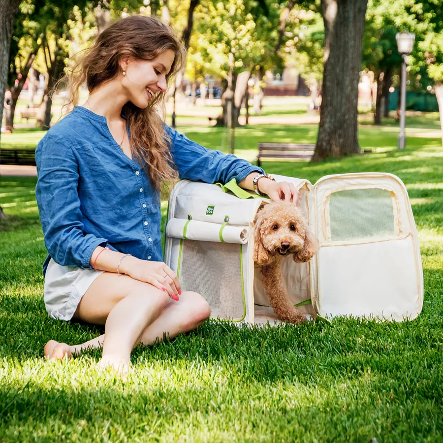 Рюкзак-переноска WAUDOG Relax Eco для котов и собак до 8 кг лен/хлопок 27x34x42 см