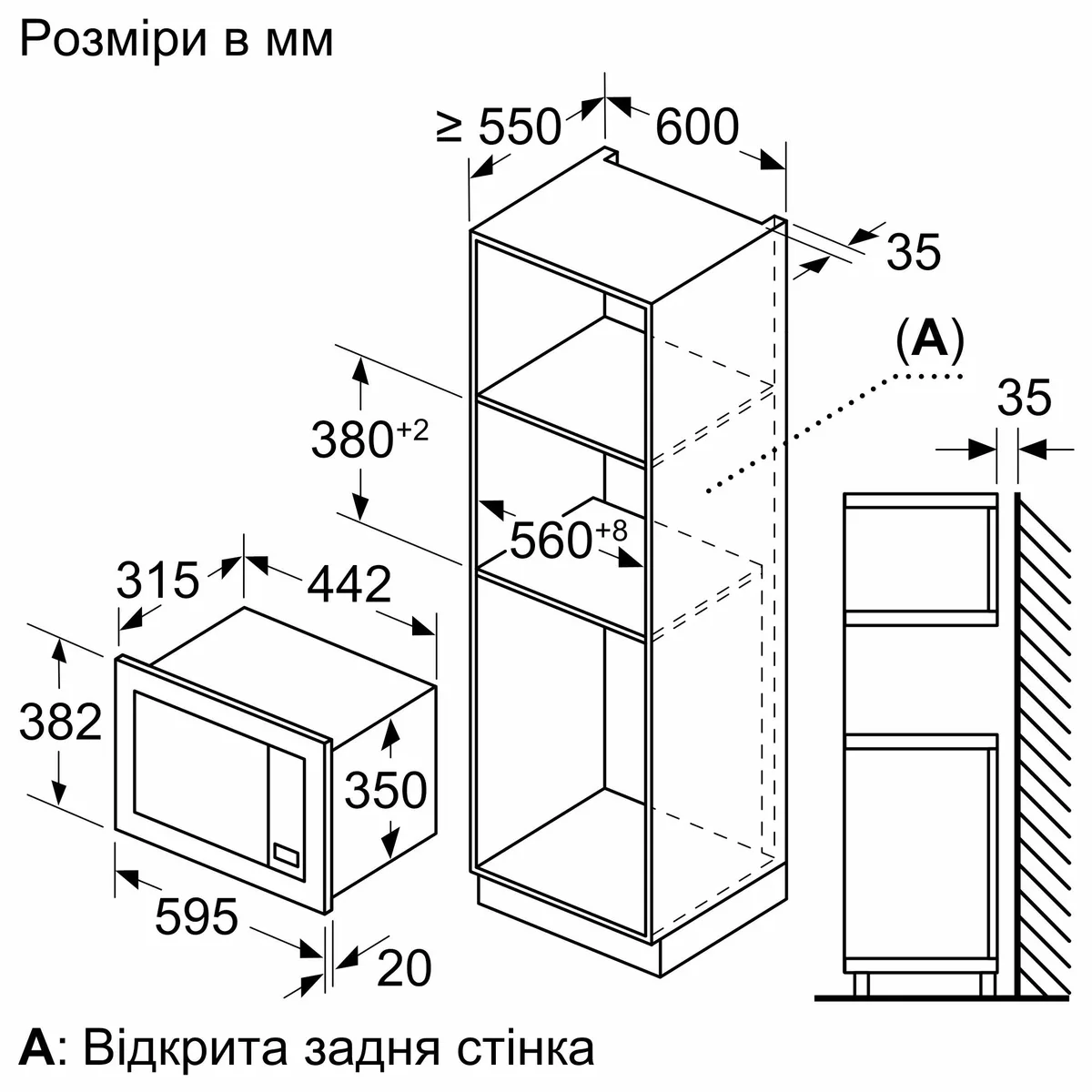Встроенная микроволновка Bosch, 20 л, электронное управление, 800 Вт, дисплей, черный из нержавеющей стали