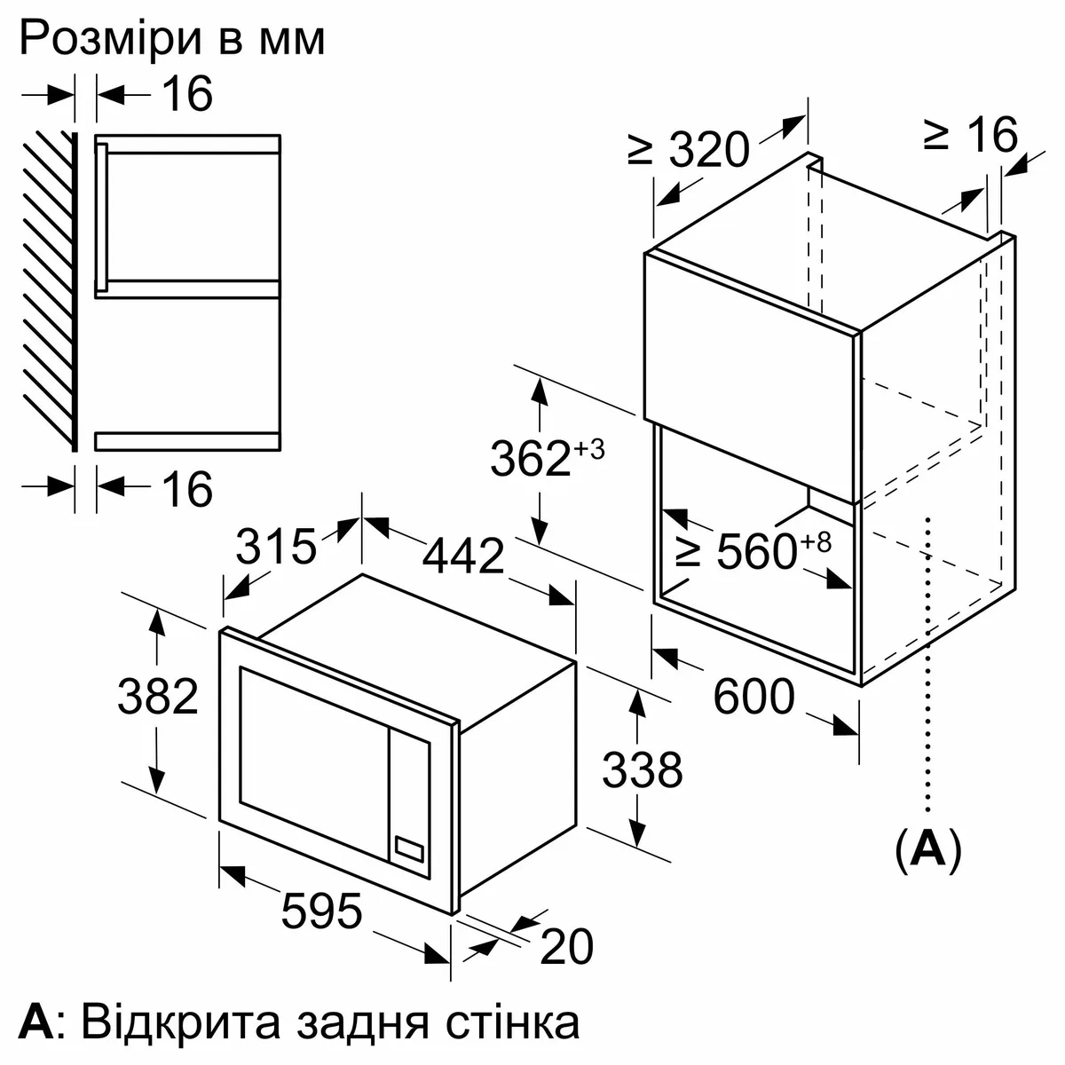 Встроенная микроволновка Bosch, 20 л, электронное управление, 800 Вт, дисплей, черный из нержавеющей стали