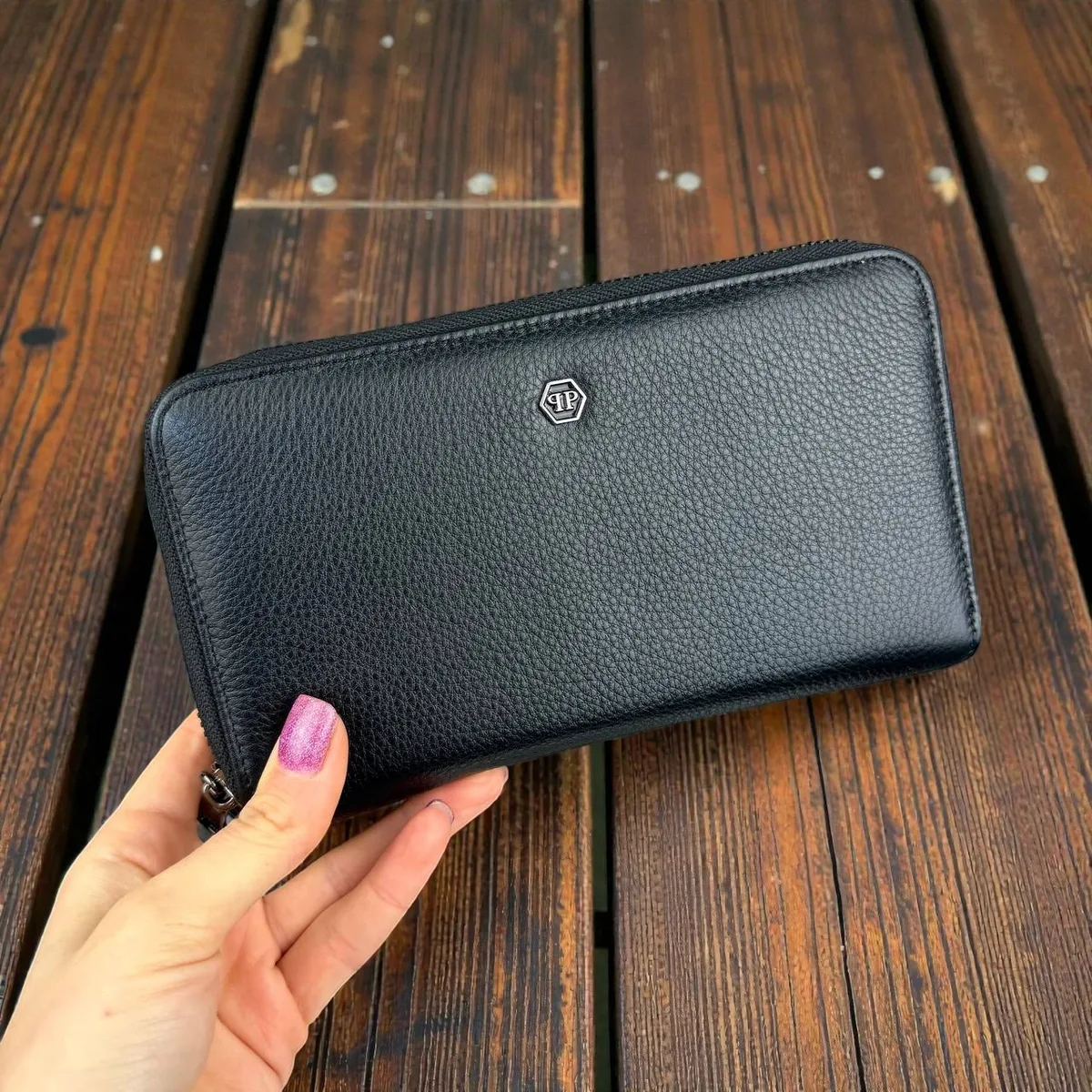 Кожаний чоловічий клатч Philipp Plein 20х11,5х4,5 см натуральна шкіра чорний
