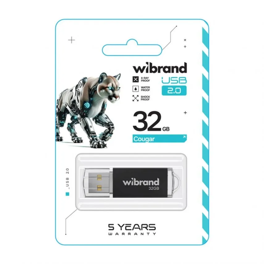 Флеш-пам'ять USB Wibrand 32Гб пластик чорна USB 2.0 з кришкою