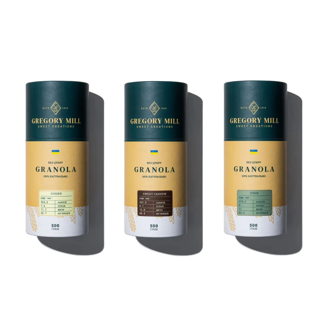 Подарунковий набір граноли Ginger, Sweet Cashew & Finik Gregory Mill