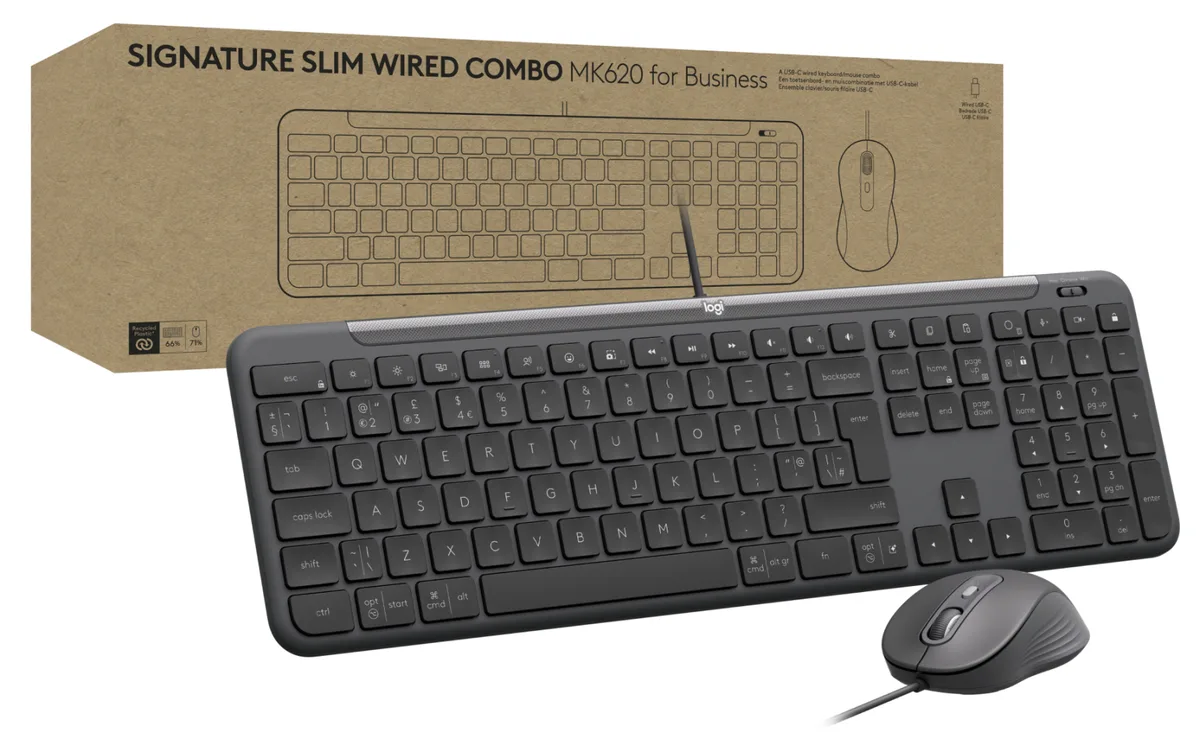 Клавіатура та миша Logitech дротові USB-C сірі
