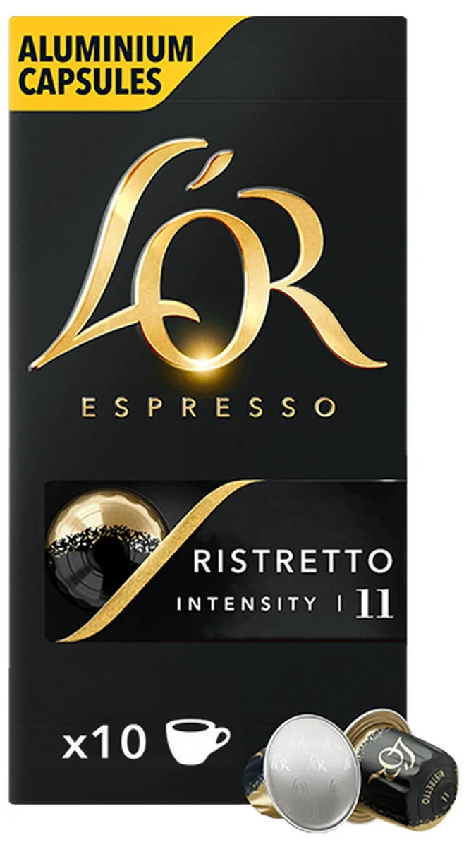 Кава L`OR капсули, Espresso Ristretto, сорт арабіка, 10 штук, сумісні з Nespresso.