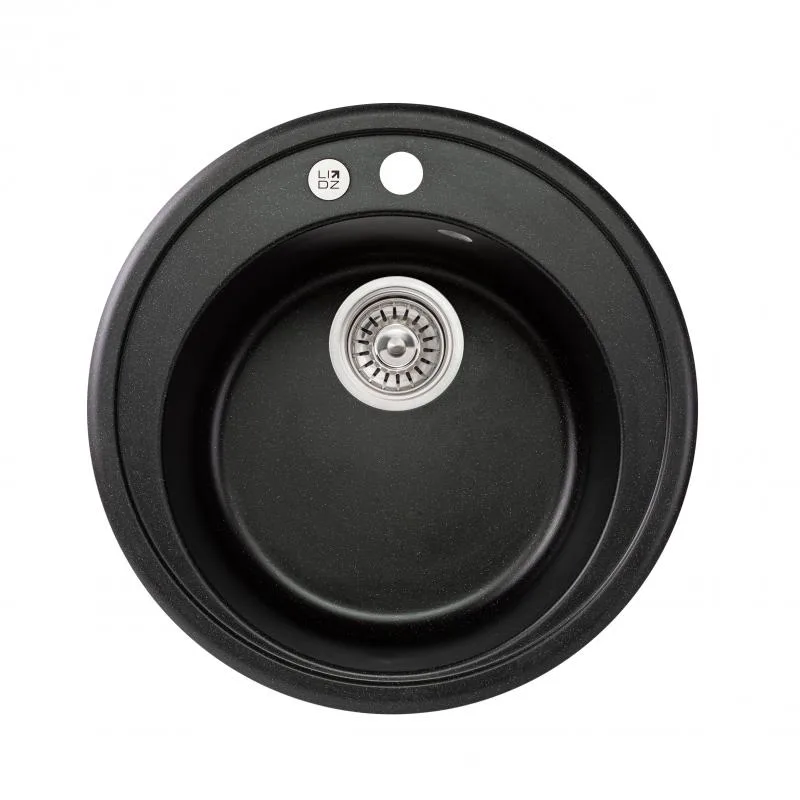 Кухонная мойка Lidz D510 круглая искусственный камень 585х575х275 мм черный металл