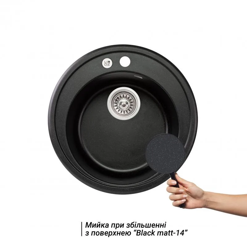 Кухонная мойка Lidz D510 круглая искусственный камень 585х575х275 мм черный металл