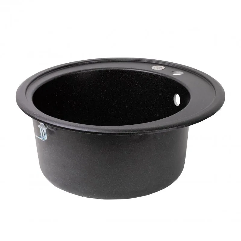 Кухонная мойка Lidz D510 круглая искусственный камень 585х575х275 мм черный металл