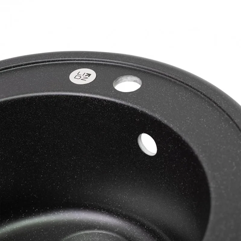 Кухонная мойка Lidz D510 круглая искусственный камень 585х575х275 мм черный металл