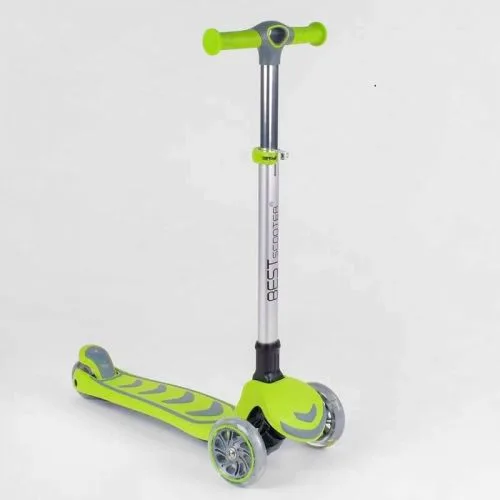 Трехколесный самокат Best Scooter складной с алюминиевым рулем для детей со светящимися колесами.