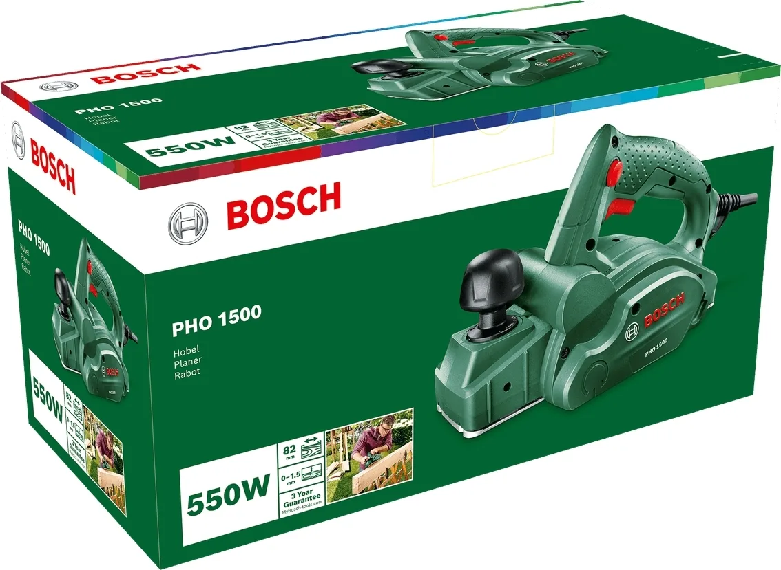 Рубанок Bosch PHO 1500 550Вт 82мм стругання до 1,5мм для обробки дерева стругальний апарат