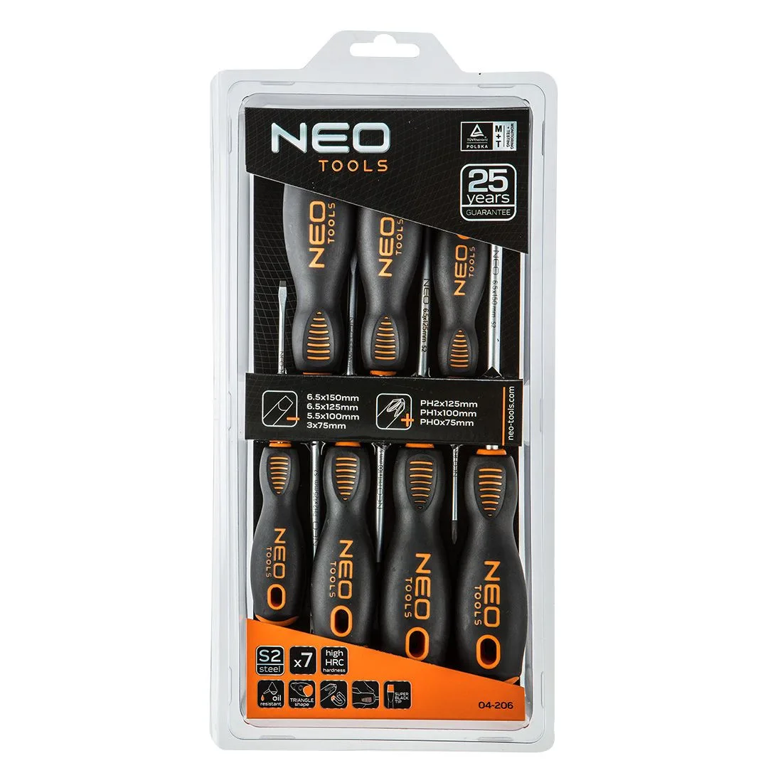 Набір викруток Neo Tools SL, PH, сталь S2, 7 штук.