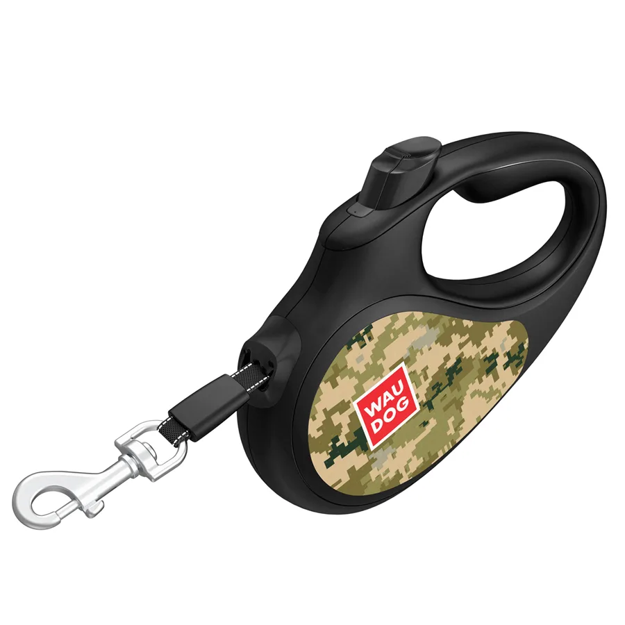 Поводок-рулетка WAUDOG R-leash M 5 м пластиковый милитари до 25 кг