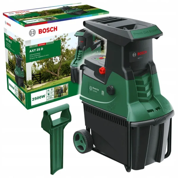 Садовий подрібнювач Bosch AXT 25 D, 2500 Вт, 40 мм, 31.3 кг, тихий фрезер для подрібнення рослинності.