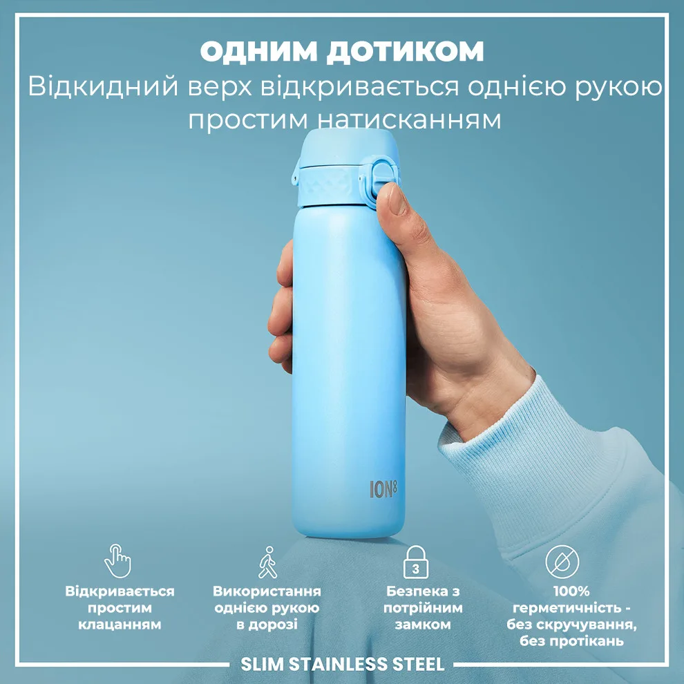 Бутылка для воды ION8 нержавеющая сталь 600 мл голубая.
