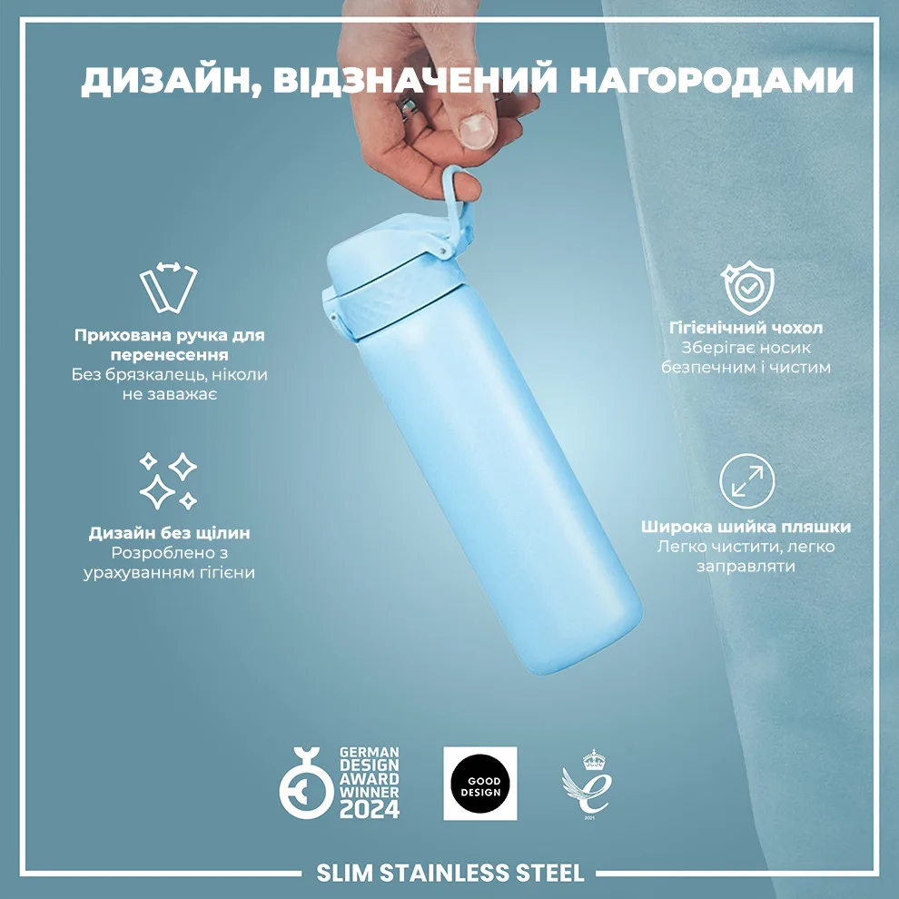 Бутылка для воды ION8 нержавеющая сталь 600 мл голубая.