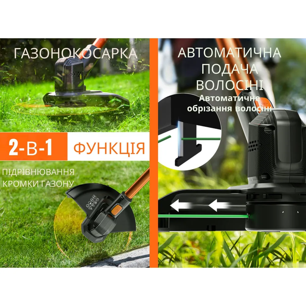 Аккумуляторная газонокосилка триммер Litheli 20 В 1,4 кг зеленая.