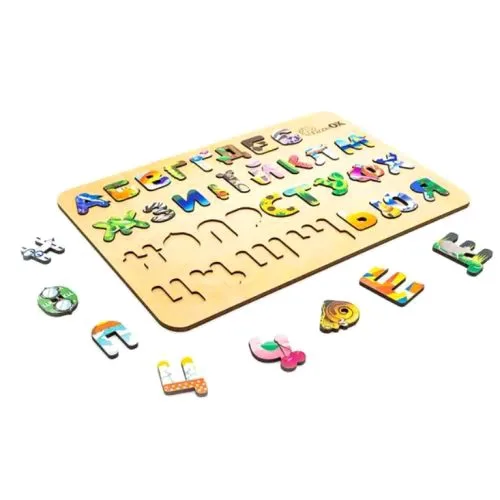 Дерев'яний сортер PuzzleOk Азбука з малюнками для дітей 3-6 років