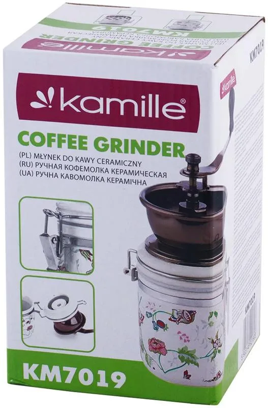 Кофемолка Kamille механическая керамическая 7х17 см нержавеющая сталь